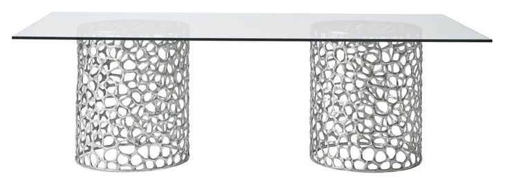 Oasis Antique Nickel 100" Rectangular Glass Top Dining Table