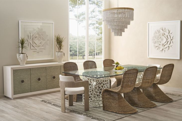 Oasis White 100" Rectangular Glass Top Dining Table