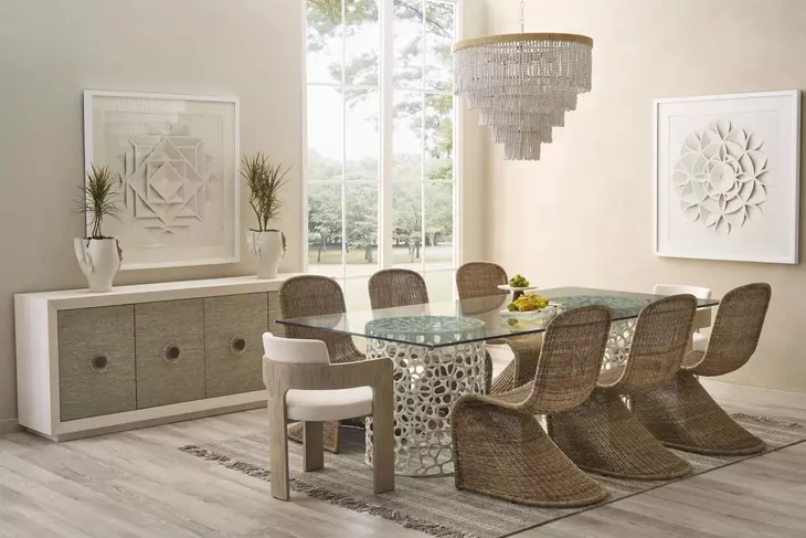 Oasis White 100" Rectangular Glass Top Dining Table
