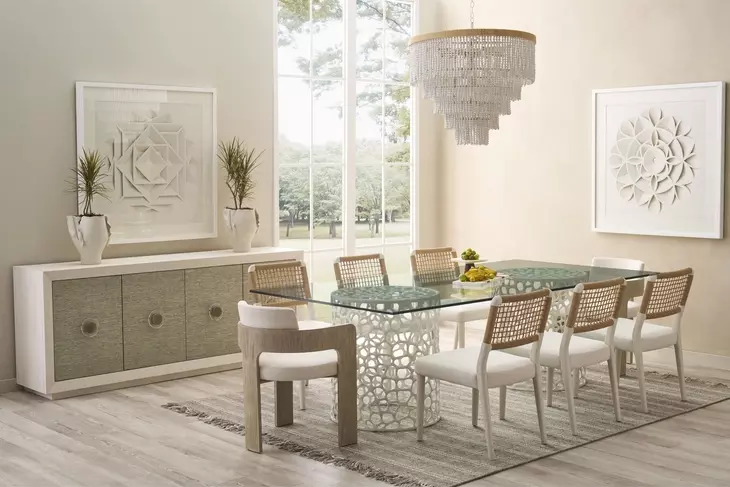 Oasis White 100" Rectangular Glass Top Dining Table