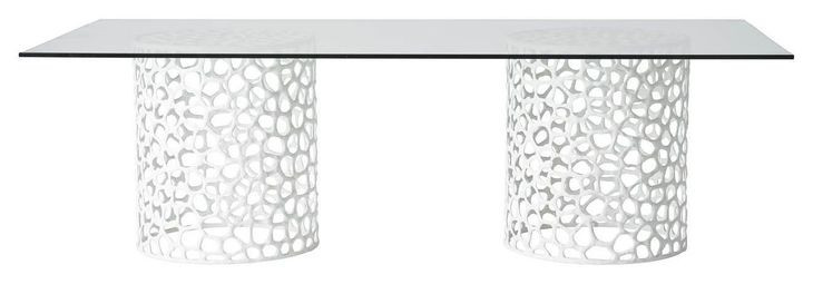 Oasis White 100" Rectangular Glass Top Dining Table