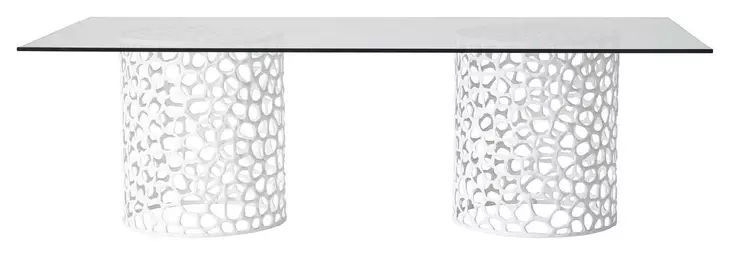 Oasis White 100" Rectangular Glass Top Dining Table