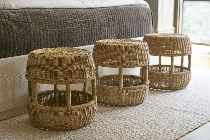 Azure Woven Slimit Brown Round Stool