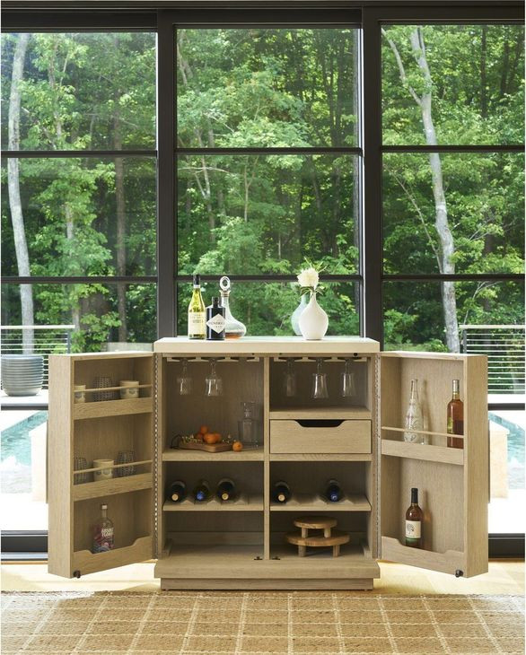 Oasis Dockside Natural Tan Oak and White 2 Door Bar Cabinet with LED