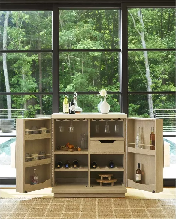Oasis Dockside Natural Tan Oak and White 2 Door Bar Cabinet with LED