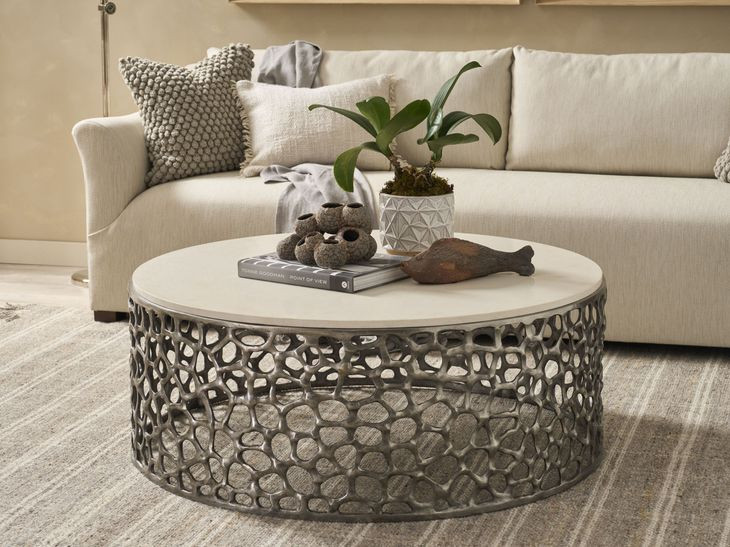 Oasis Antique Nickel Round Quartz Top Cocktail Table