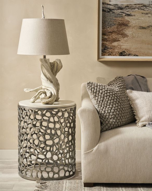 Azure Antique Nickel Round Quartz Top Side Table