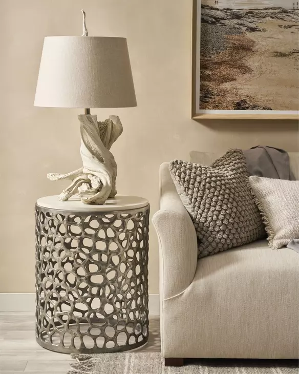 Oasis Antique Nickel Round Quartz Top Side Table