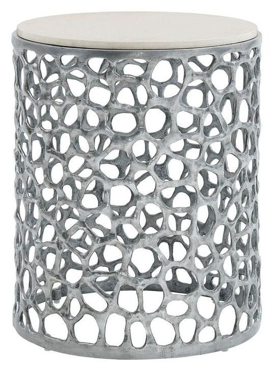 Azure Antique Nickel Round Quartz Top Side Table