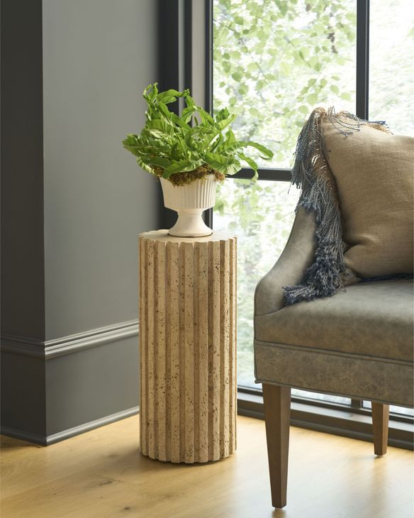 Azure Travertine Stone Round Accent Table