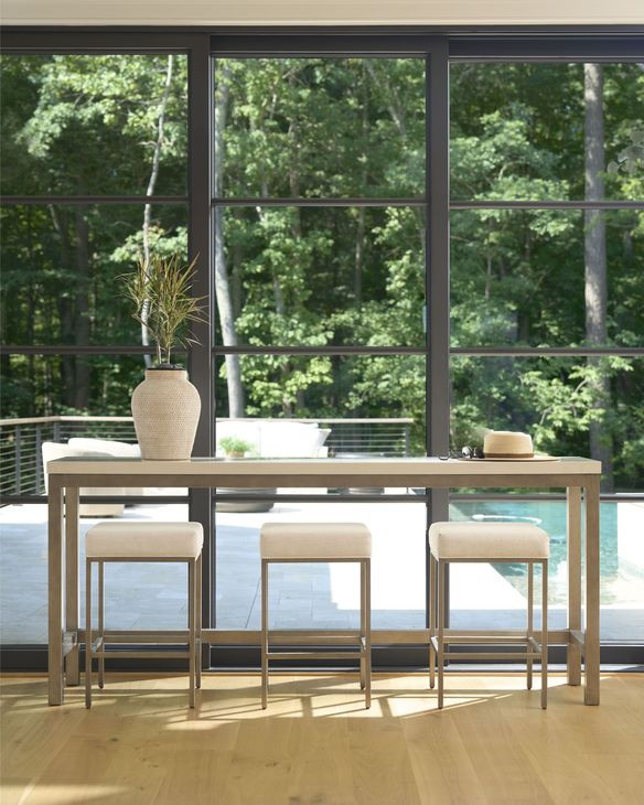 Oasis Antique Nickel Quartz Stone Top Console Table with 3 Stools