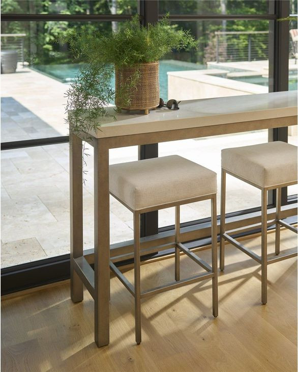 Oasis Antique Brass and Nomad Snow Performance Fabric Counter Height Console Stool