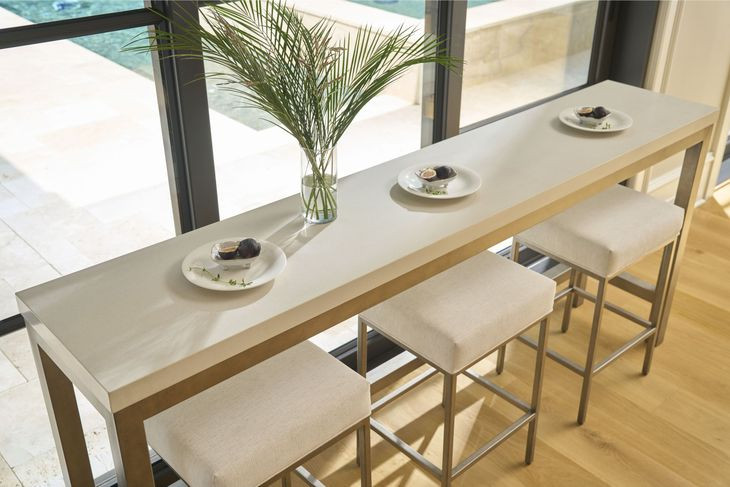 Oasis Antique Nickel Quartz Stone Top Console Table with 3 Stools