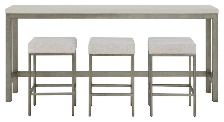 Oasis Antique Nickel Quartz Stone Top Console Table with 3 Stools