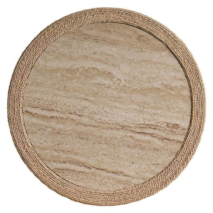 Azure Abaca and Travertine Round Occasional Table Set