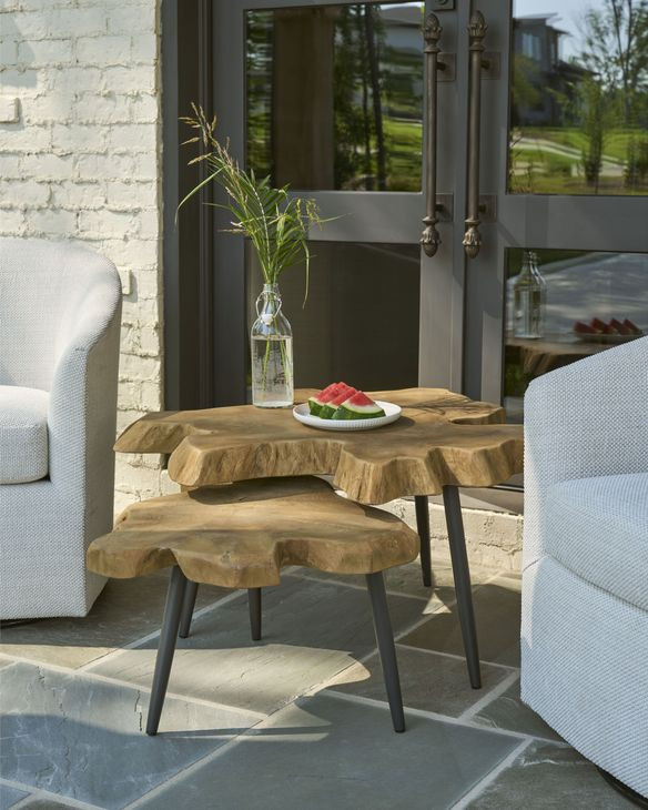 Oasis Natural Teak and Black Outdoor Free Form Nesting Table