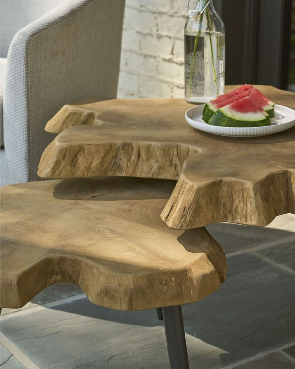 Oasis Natural Teak and Black Outdoor Free Form Nesting Table