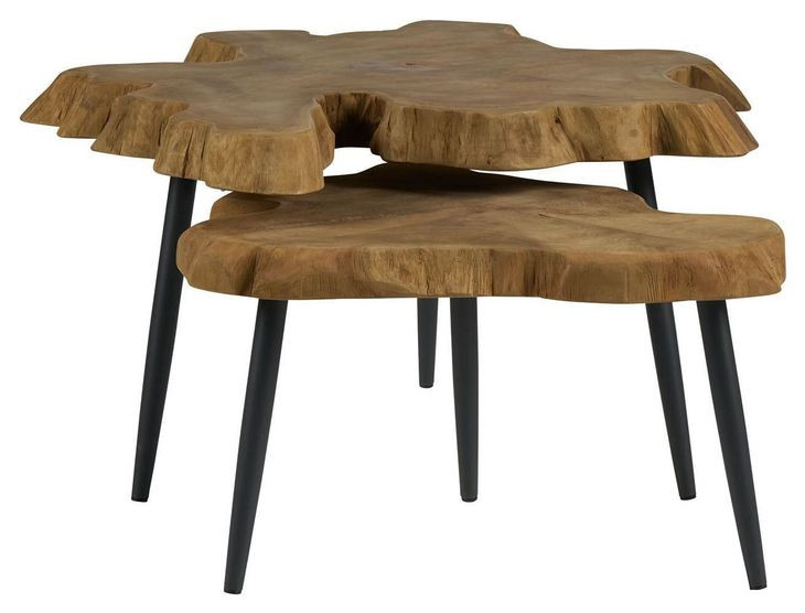 Oasis Natural Teak and Black Outdoor Free Form Nesting Table