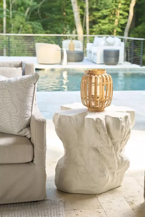 Oasis White Concrete Free Form Cliffside Outdoor Accent Table
