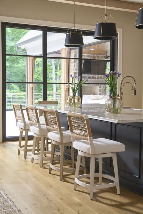 Azure Shoreline and Nomad Snow Performance Fabric Woven Back Swivel Counter Height Stool