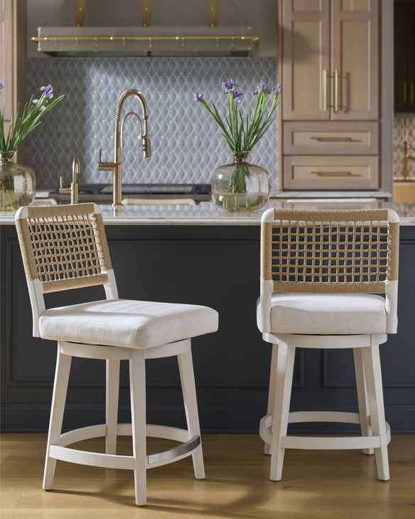 Azure Shoreline and Nomad Snow Performance Fabric Woven Back Swivel Counter Height Stool