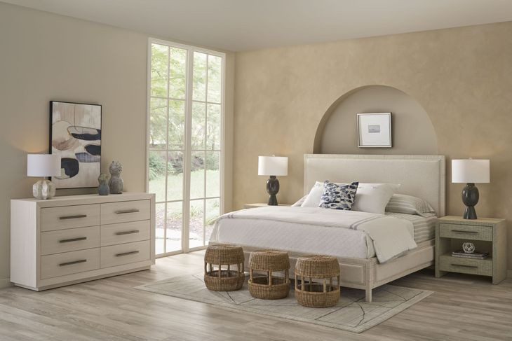 Oasis Nomad Snow Performance Fabric Tidal Upholstered Panel Bedroom Set