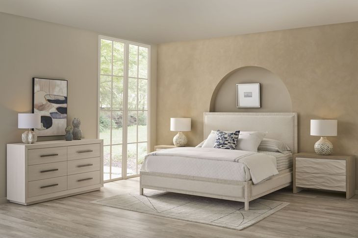 Oasis Nomad Snow Performance Fabric Tidal Upholstered Panel Bedroom Set