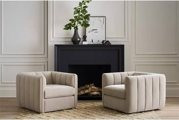 Vesta Silken Fog Upholstered Swivel Chair