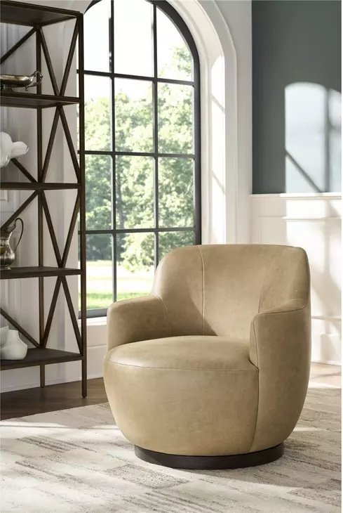 Chloe Nehir Caribou Leather Upholstered Swivel Chair