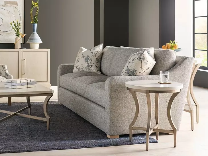Oakmere White and Gold Round Quartz Top End Table