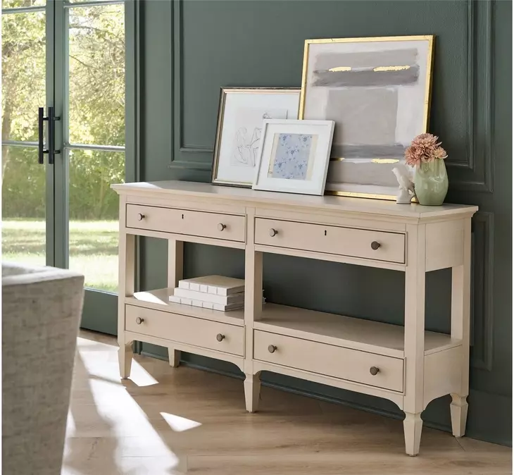 Oakmere Taupe Rectangular 4 Drawer Console Table