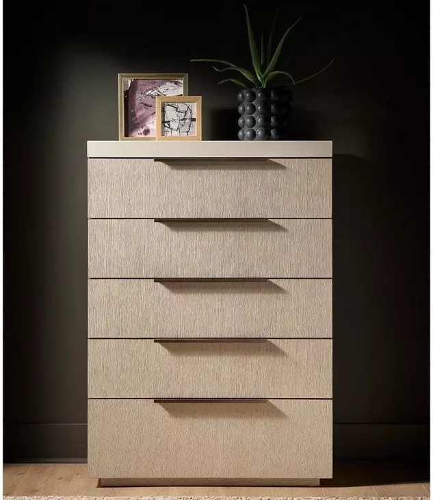 Evermont Mist and White 5 Drawer Quartz Top Chest