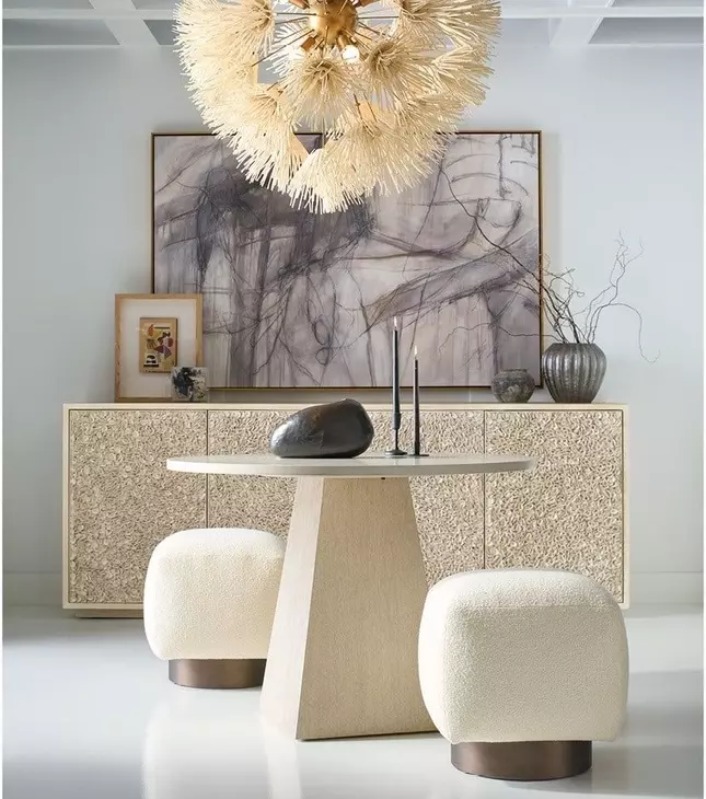 Modern White and Mist 42" Round Stone Top Dining Table