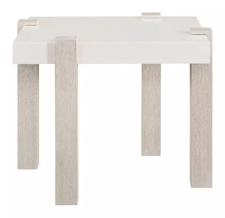 Evermont White and Mist Rectangular Quartz Stone Top End Table