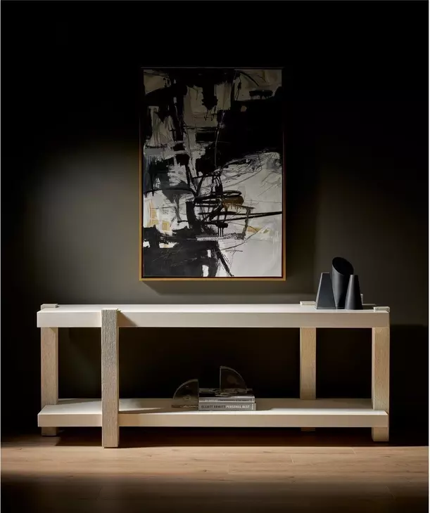 Evermont White and Mist Rectangular Quartz Stone Top Console Table