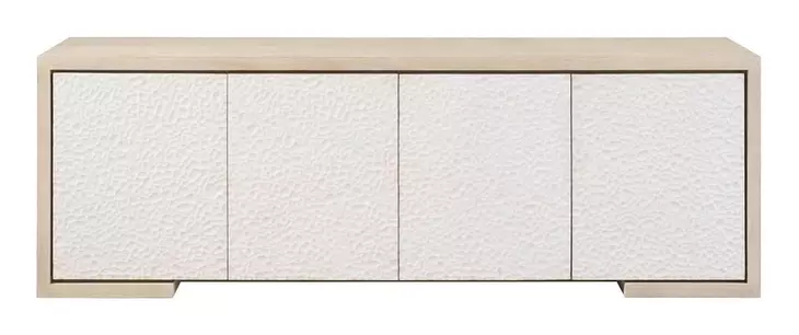 Modern Light Oak and White 4 Door Stone Credenza