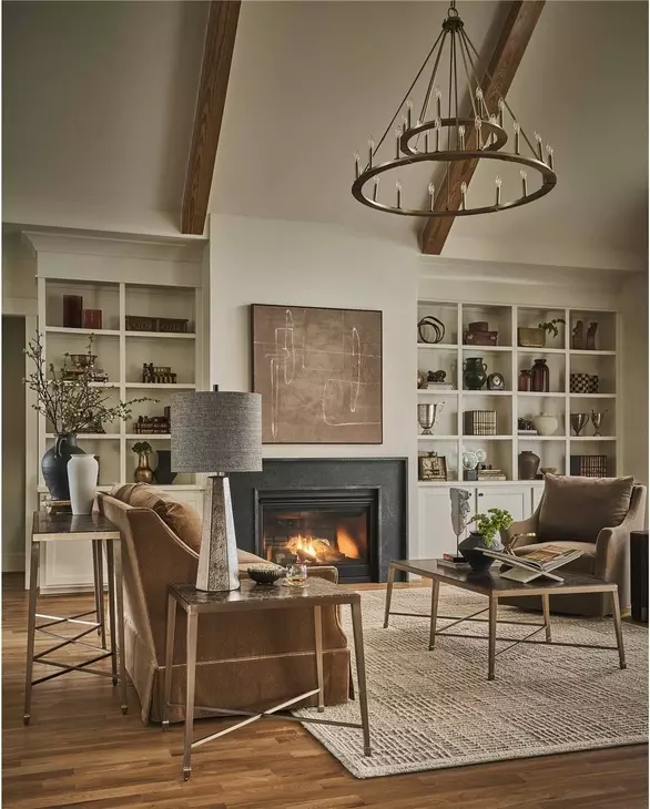 Realm Dark Emperador and Dusty Bronze Rectangular Stone Top Console Table