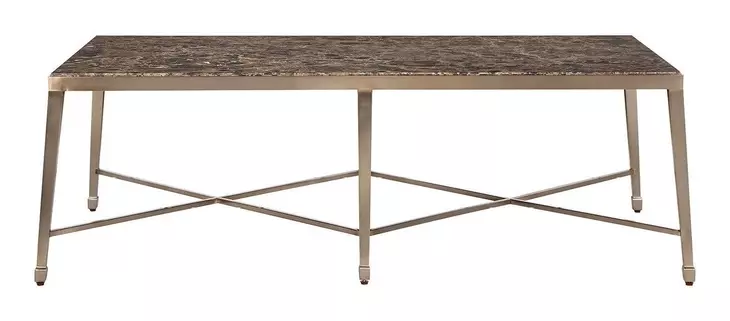 Realm Dark Emperador and Dusty Bronze Rectangular Stone Top Cocktail Table