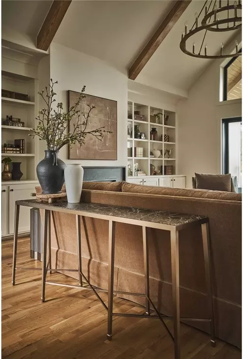 Realm Dark Emperador and Dusty Bronze Rectangular Stone Top Console Table