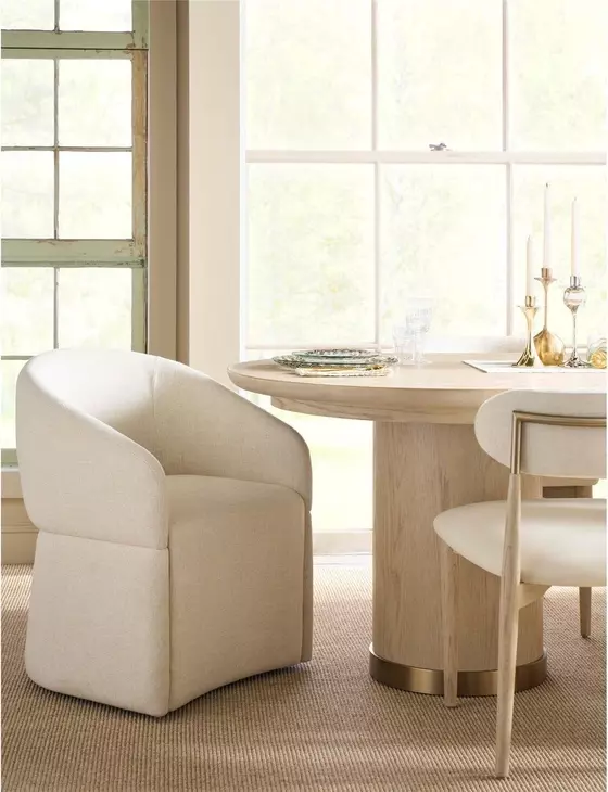 Velora Cream Upholstered Arm Chair with Casters