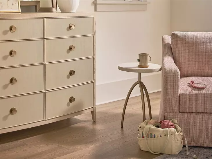 Velora Desert Gold and Amalfi Cream Round Stone Top Side Table