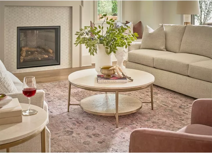 Elegance Amalfi Cream and Desert Gold Round Stone Top Cocktail Table