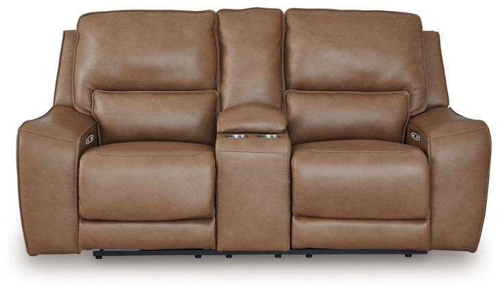 Spear Hill Caramel Leather 81" Zero Gravity Power Reclining Loveseat with USB Charging