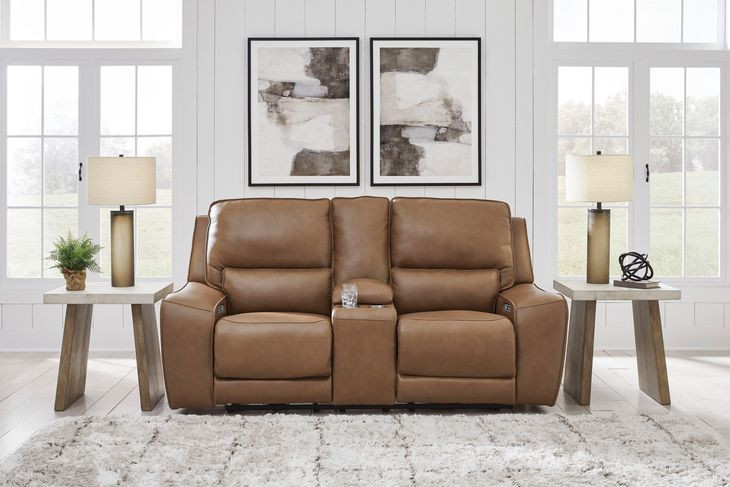 Spear Hill Caramel Leather 81" Zero Gravity Power Reclining Loveseat with USB Charging