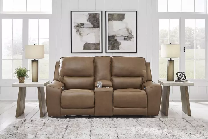 Silverbrooke Caramel Leather 81" Zero Gravity Power Reclining Loveseat with USB Charging