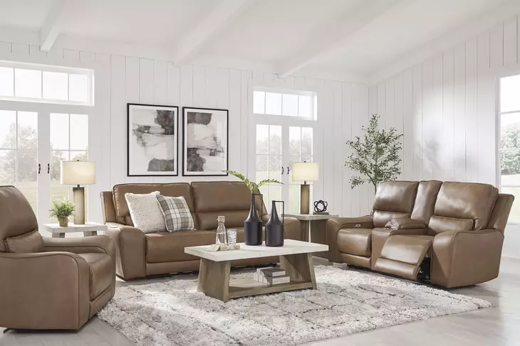 Silverbrooke Caramel Leather Power Reclining Living Room Set