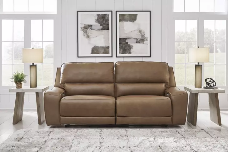 Silverbrooke Caramel Leather 92" Zero Gravity Power Reclining Sofa with USB Charging