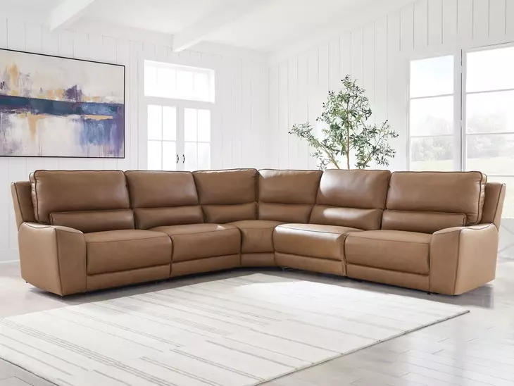 Silverbrooke Caramel Leather 5 Piece Modular Power Reclining Sectional with USB Charging
