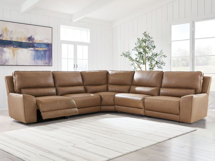 Spear Hill Caramel Leather 5 Piece Modular Power Reclining Sectional with USB Charging