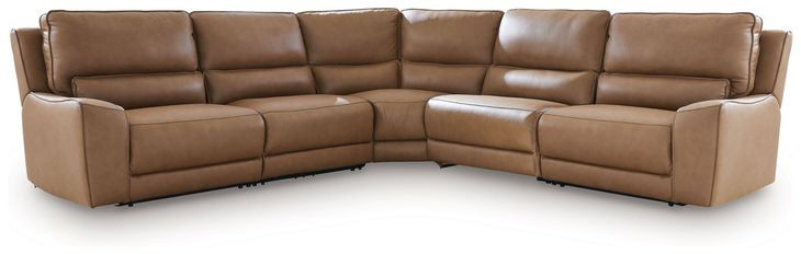 Spear Hill Caramel Leather 5 Piece Modular Power Reclining Sectional with USB Charging